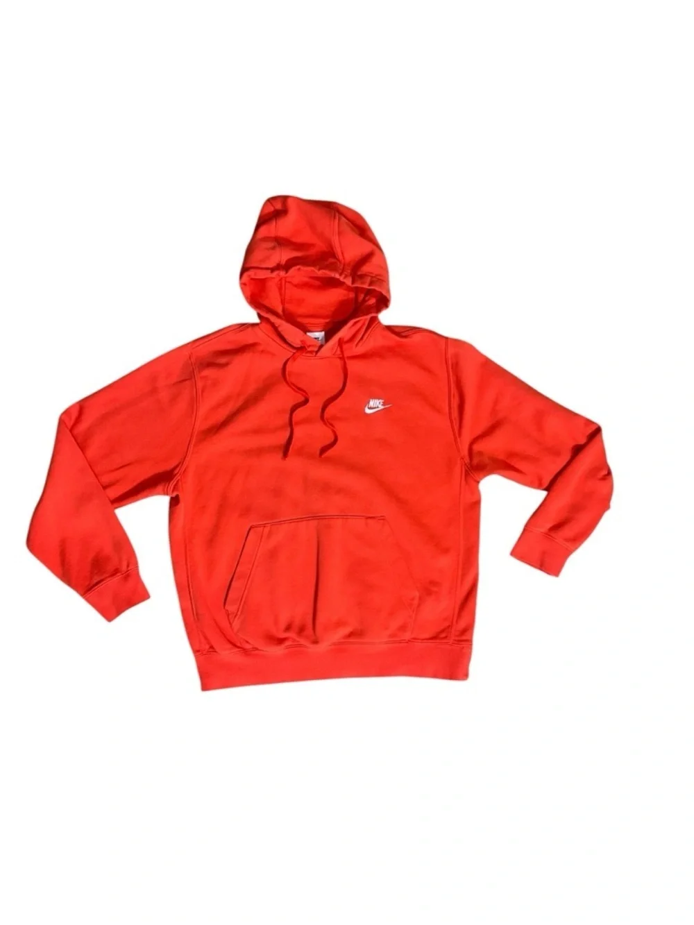 Nike Club Fleece Pullover Hoodie Team Orange White Swoosh Men M